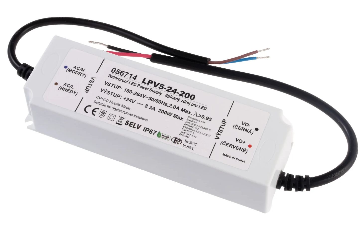 T-LED LED zdroj (trafo) hybrid CV+CC 24V 200W IP67 056714