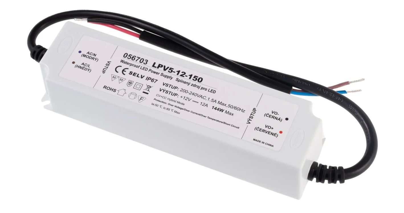T-LED LED zdroj (trafo) hybrid CV+CC 12V 144W IP67 056703