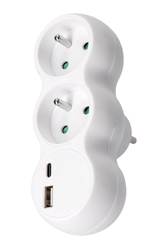 Solight Bílá rozbočovací zásuvka s USB A+C nabíječkou 2x10A P100USBC