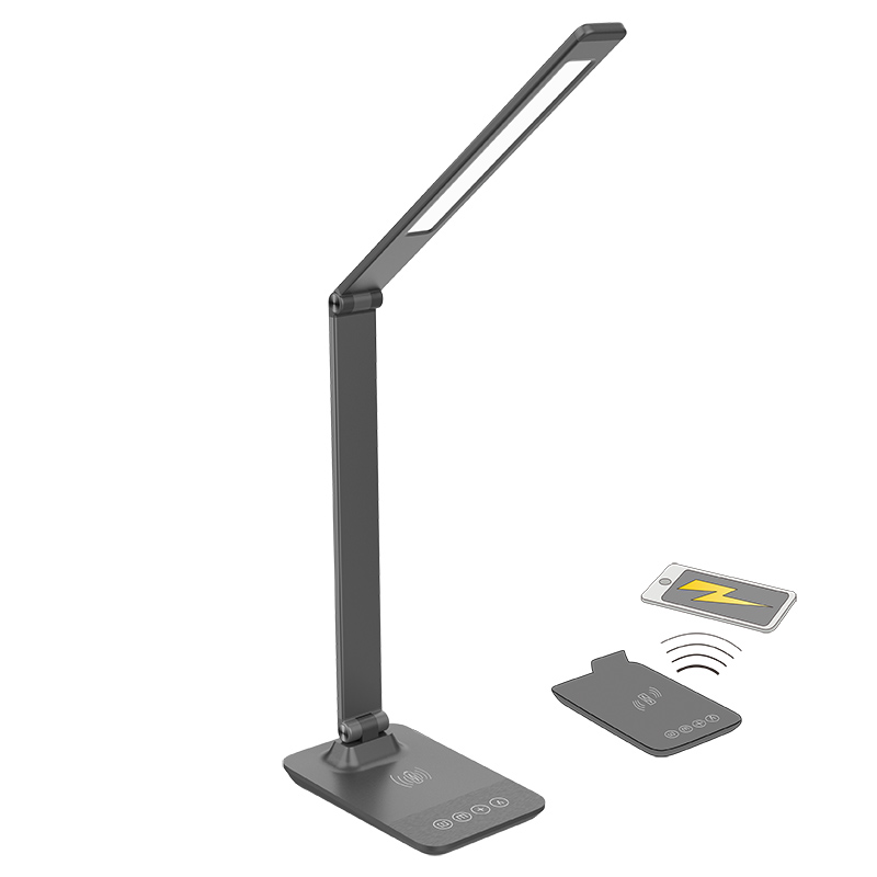 Solight LED stolní lampa 10W s bezdrátovým nabíjením, šedá WO55-G