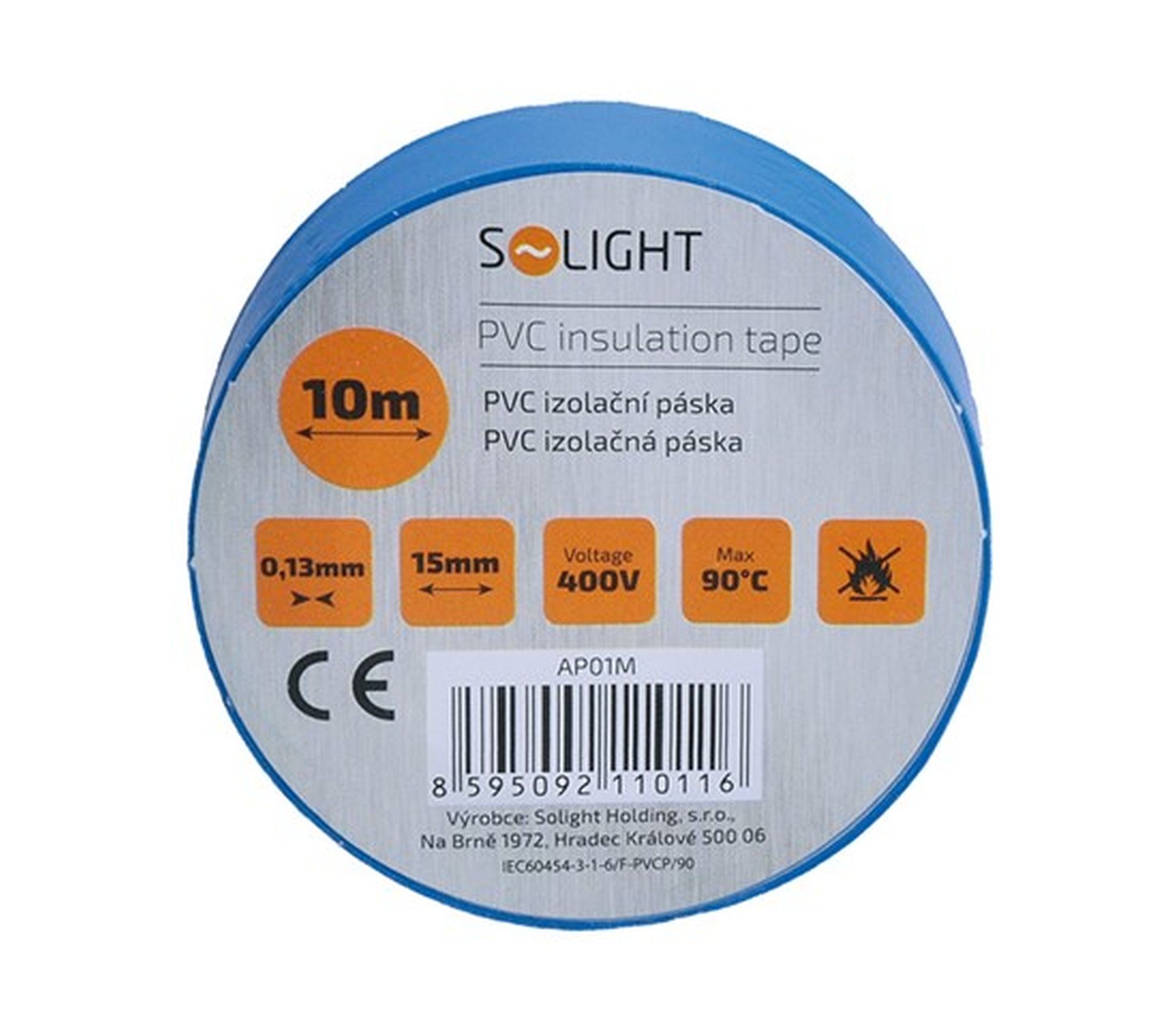 Solight Izolační páska 15mm x 0,13mm x 10m, modrá AP01M