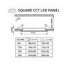 Černý vestavný LED panel hranatý 225 x 225mm 18W 24V CCT