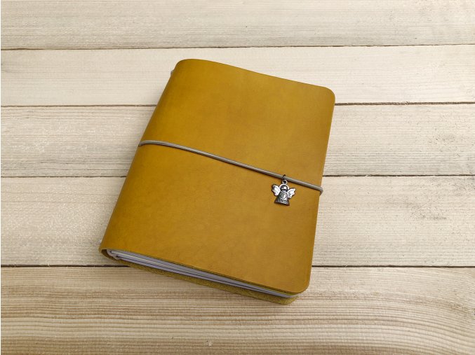 Luxusní kožený kreativní deník - hořčicová