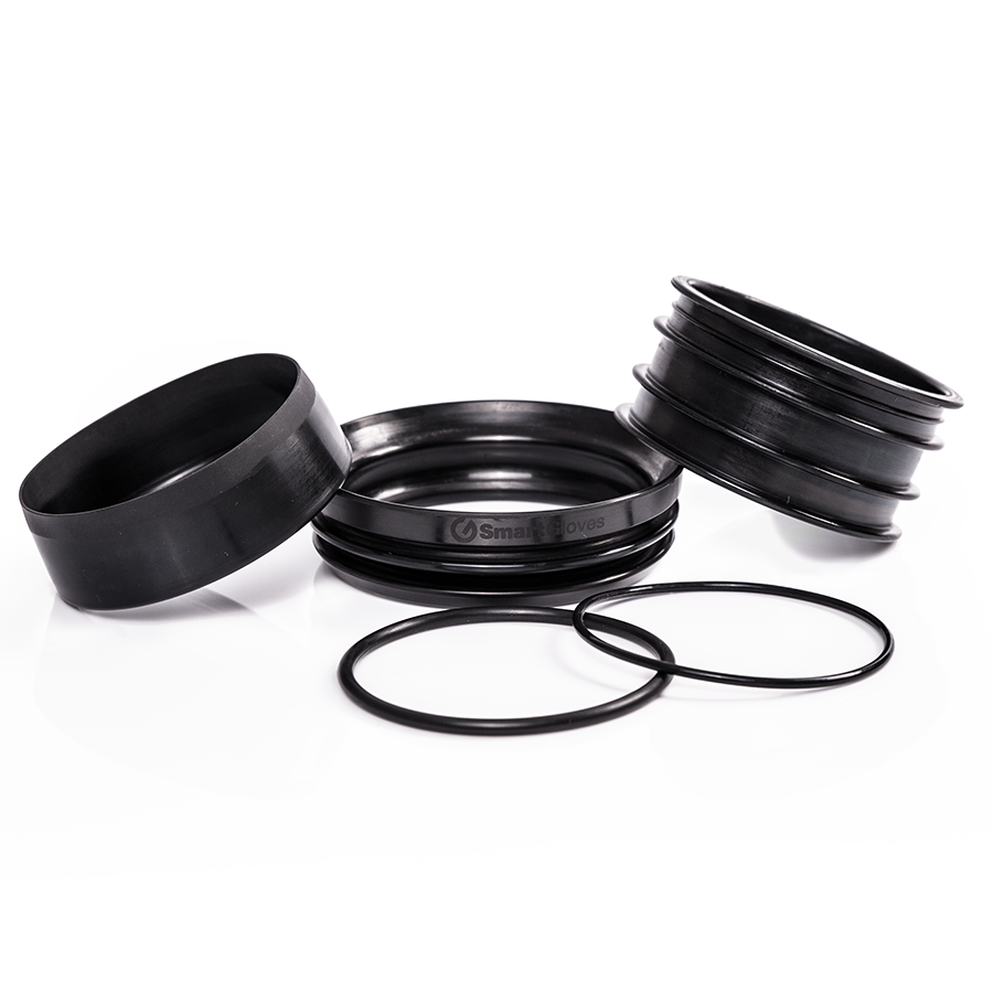 Detail profilácie nosných krúžkov so zvýrazneným logom SmartGloves a drážkami pre presné polohovanie tesniacich prvkov.