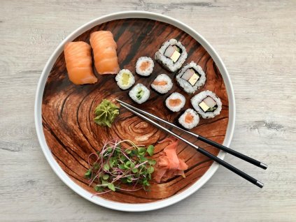 dřevěný talíř, dřevo, porcelán, dekor dřeva, servírovací prkénko, originální talíř, luckavo