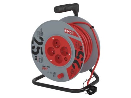 8755 8755 8755 prodluzovaci kabel na bubnu 25 m 4 zasuvky cerveny pvc 230 v 1 5 mm2