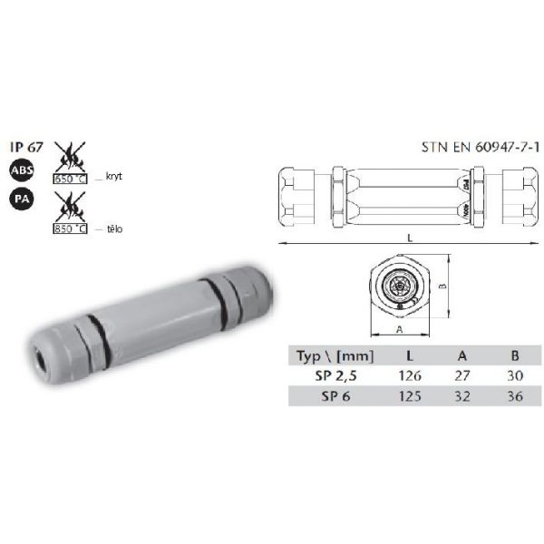 Kabelová spojka komplet IP67 SP 6