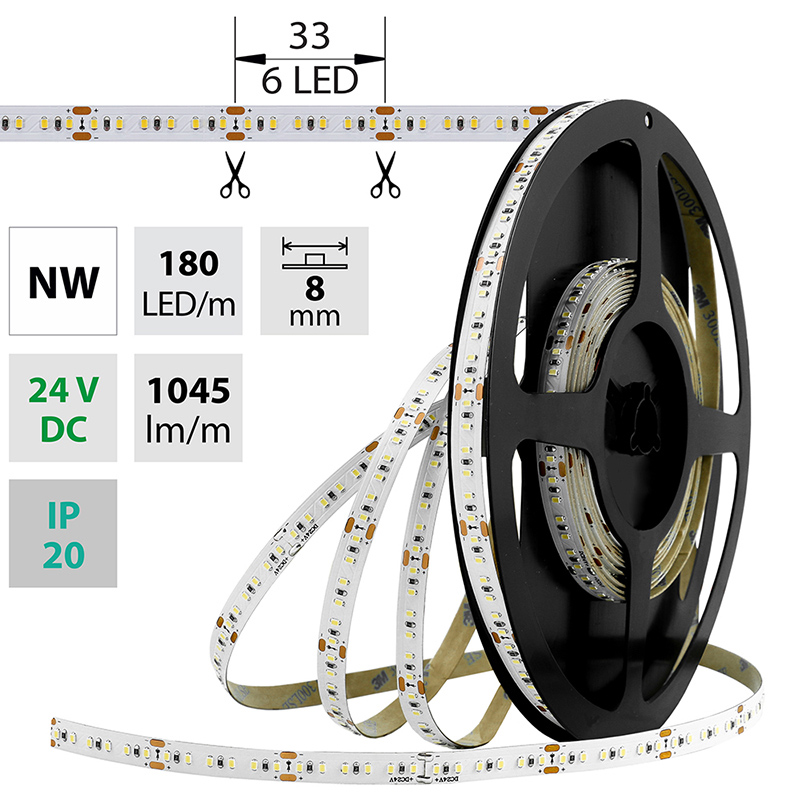 LED pásek NW, 60LED, 390lm/m, 4,8W/m, 12V, IP54, 5m