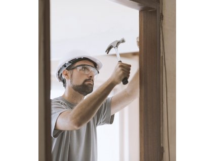 carpenter installing a door jamb at home LFY5VK6