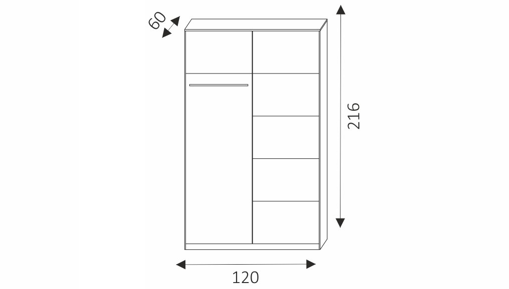 Šatní skříň - NERO 120 rozměry