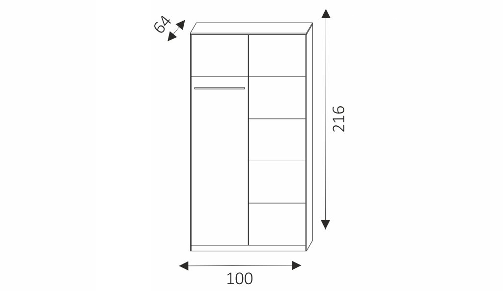 Šatní skříň - RICK 100 rozměry