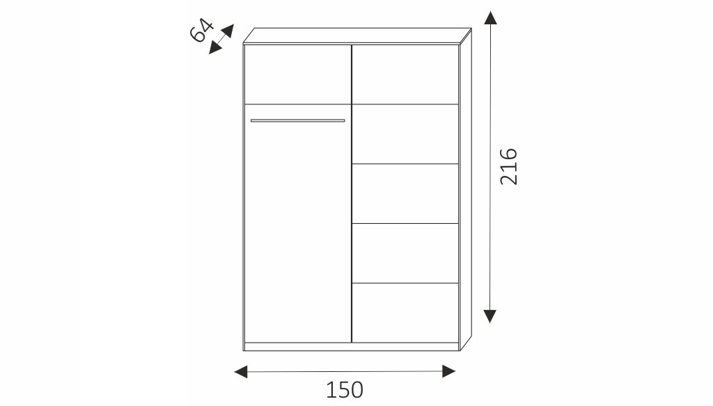 Šatní skříň - RICK 150 rozměry