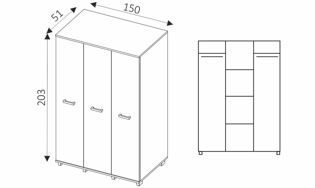 Šatní skříň - MAXIMUS M3 rozměry