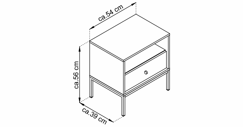 Noční stolek - MONO MS54 rozměry