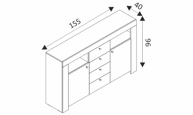 Komoda - RENE RK155 rozměry