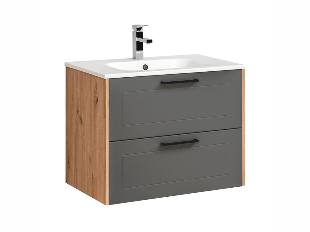 MAXIVA Závěsná skříňka pod umyvadlo - MADERA 821 grey, šířka 80 cm, grafit/dub artisan