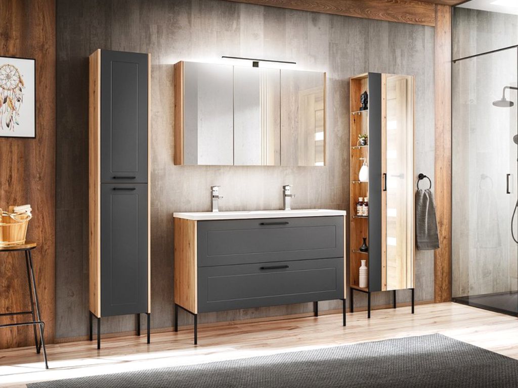 MAXIVA Koupelnová sestava - MADERA grey, 120 cm, sestava č. 2, grafit/dub artisan