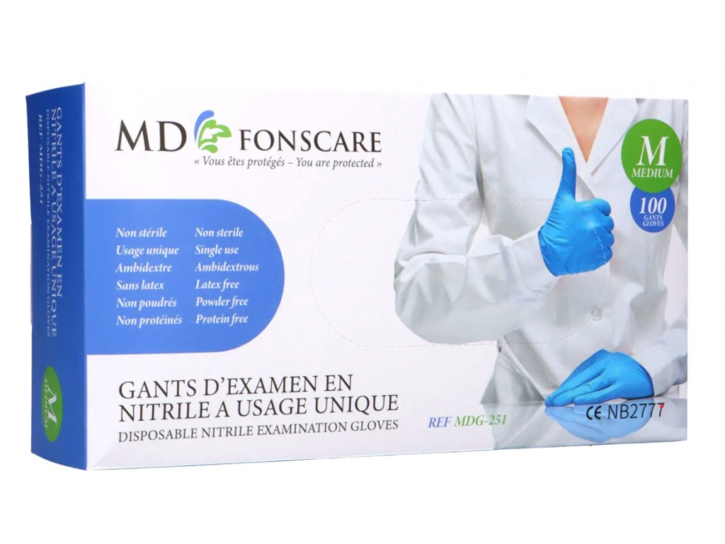 MD FONSCARE - Nitrilové rukavice (bez pudru) modré, nesterilní - 100 ks Velikost: M
