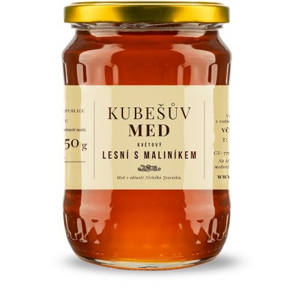 Kubešův med - Med květový - lesní s maliníkem - 0,75 kg  sklo