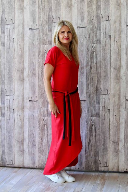 Dlouhé šaty s mašlí Aibel / Červená