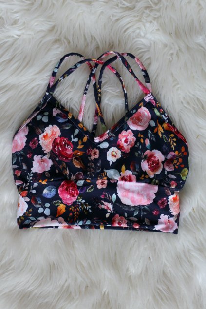 Bavlněná podprsenka Sachmet - zkřížená ramínka / Květy navy