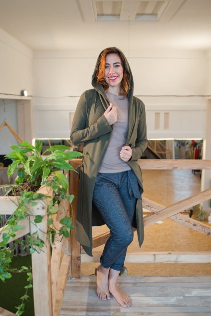 Cardigan s kapucí Serena prodloužený / Khaki