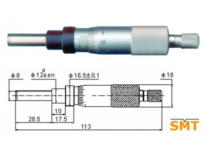 Vestavná mikrometrická hlavice, neotáčivé vřeteno
