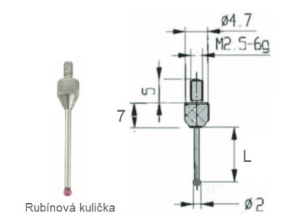 Měřící dotek rubínová kulička 2 mm