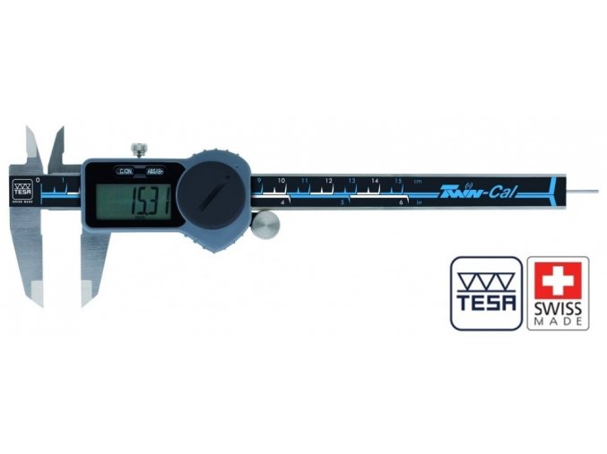 00530095 TESA Posuvné měřítko digitální 0-200 mm, TWIN-CAL, plochý hloubkoměr, TESA
