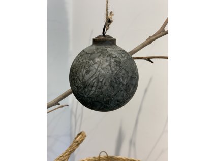 Vánoční ozdoba - koule temná šedá vzor větvička