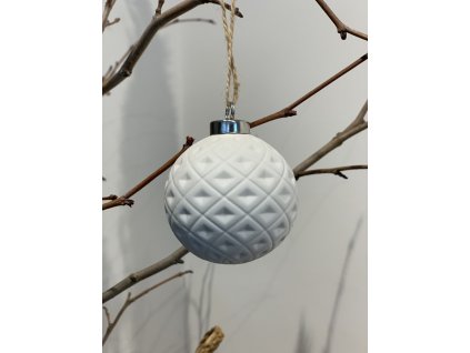 Vánoční ozdoba - koule bílá porcelánová vzor čtvereček