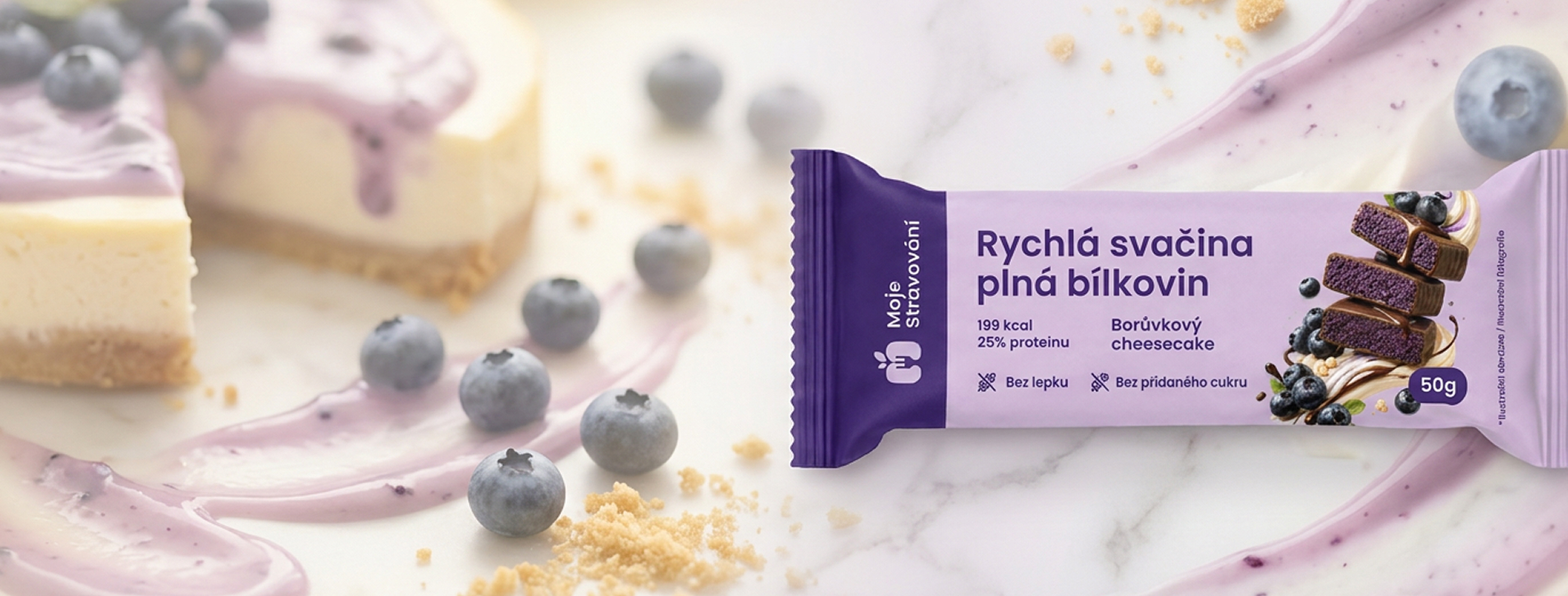 Rychlá svačina plná bílkovin - Borůvkový cheesecake, BIO