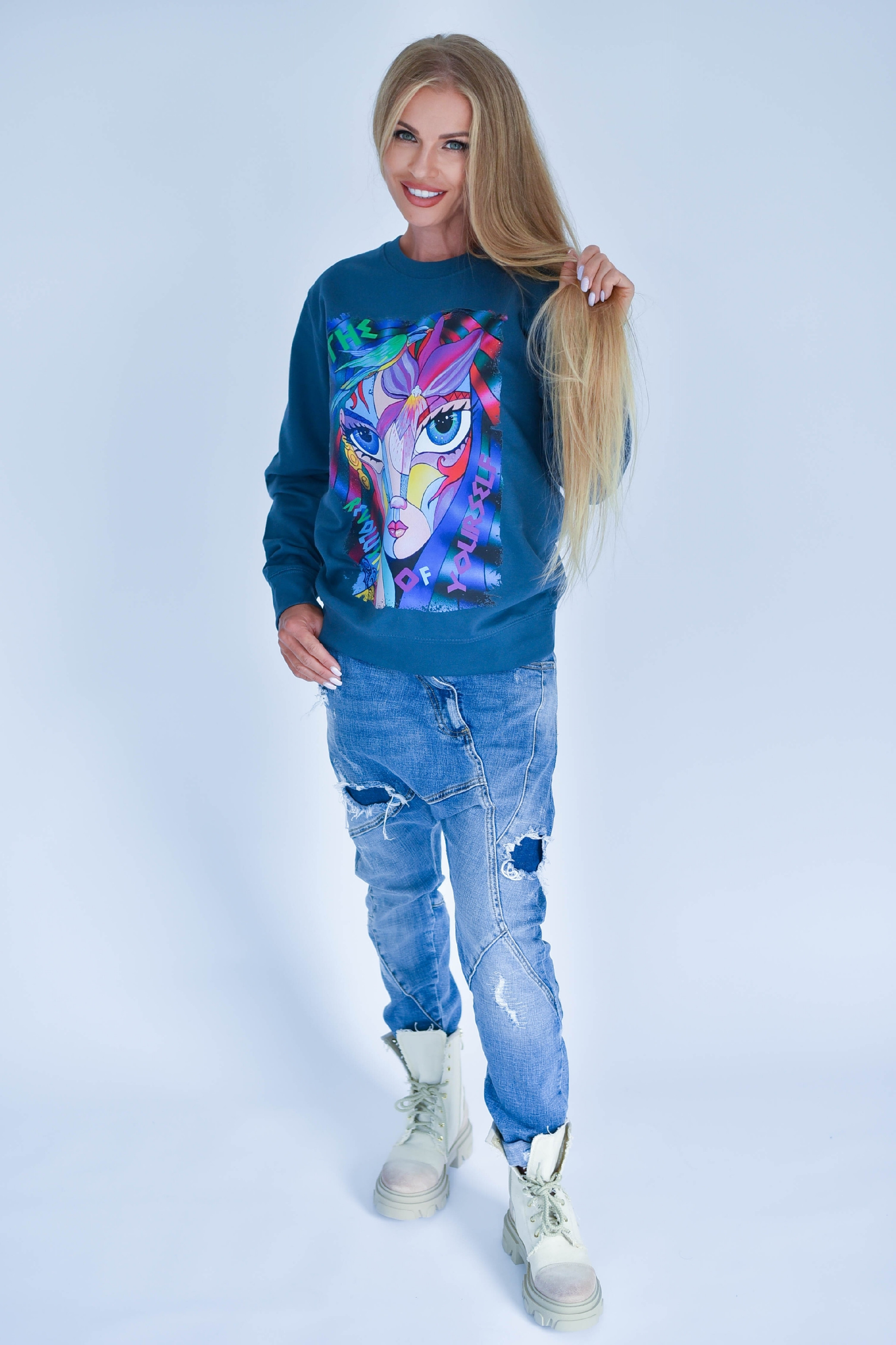 Dámska mikina Freestyle Sweatshirt - Oceľovo modrá Farba: Modrá, Veľkosť: M/L