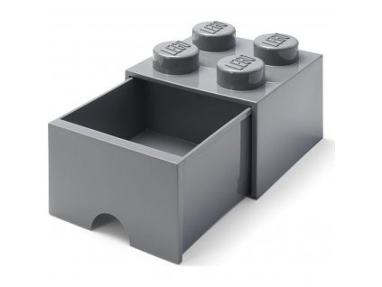 LEGO úložný box 4 s šuplíkem - tmavě šedá