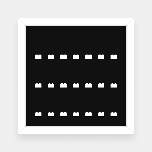 Rámeček na LEGO® Minifigurky - bílý rám, černé pozadí, bílé kostky (21 kostek)