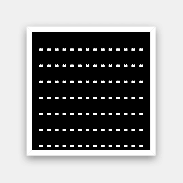 Rámeček na LEGO® Minifigurky - bílý rám, černé pozadí, bílé kostky (98 kostek)