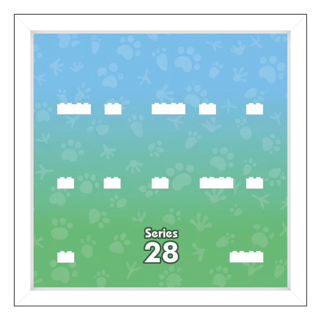 Rámeček na LEGO® Minifigurky - bílý rám, Series 28, bílé kostky (12 kostek)