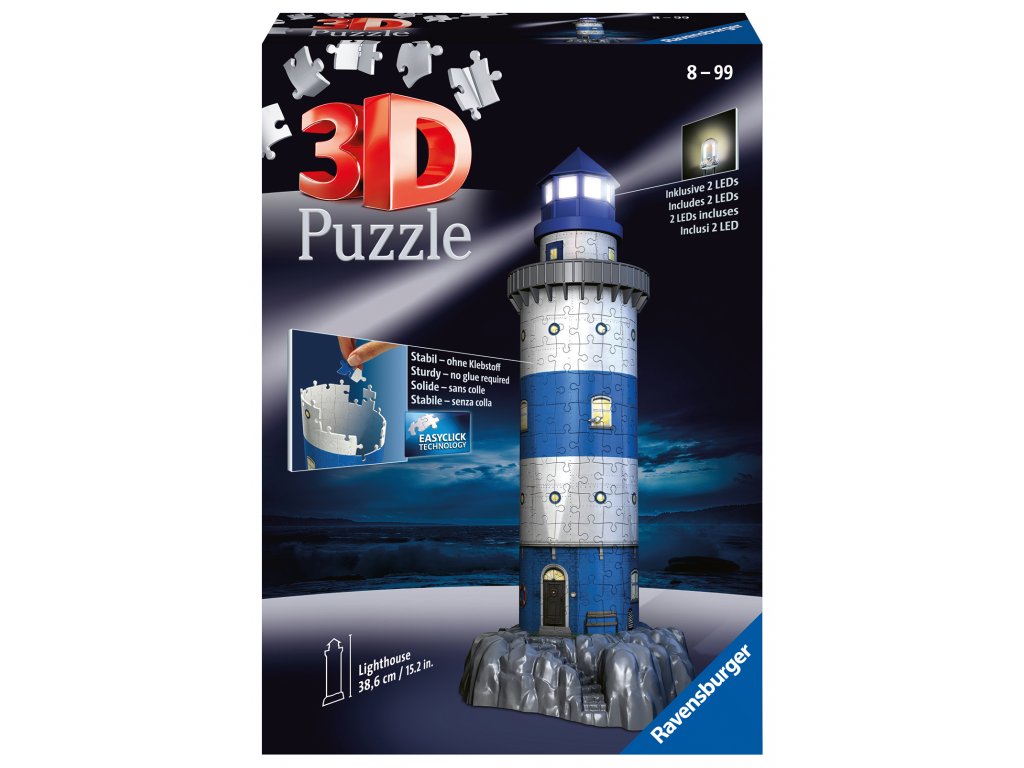 RAVENSBURGER 3D PUZZLE 125777 Maják v příboji (Noční edice) 216 dílků