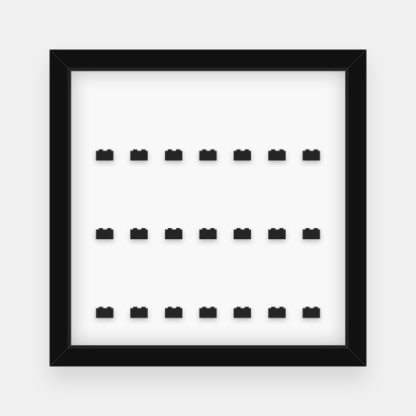 E-shop Rámeček na LEGO® Minifigurky - černý rám, bílé pozadí, černé kostky (21 kostek)