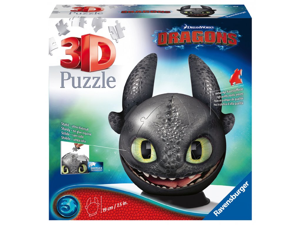 RAVENSBURGER 3D PUZZLE 111459 Puzzle-Ball Jak vycvičit draka 3: Bezzubka 72 dílků