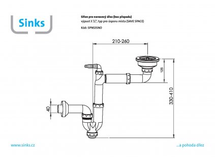 Sinks Sifon 3 1/2" pro nerez. dřezy (bez přepadu) s úsporou místa