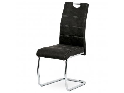 Jídelní židle, potah černá látka COWBOY v dekoru vintage kůže, kovová pohupová podnož