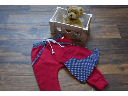 SET kalhoty, čepička, šátek růžový s bílou šnůrkou