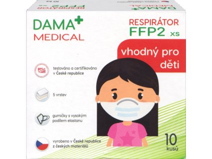 Respirátor FFP2 český DAMA+ "vhodný pro děti" 10 ks