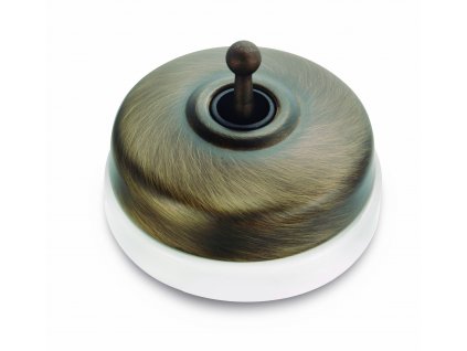 Porcelánový vypínač Dimbler bílá - kryt antická bronz/páčka antická bronz