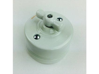 Porcelánový vypínač povrchový Garby bílý s bílou kličkou  - výprodej