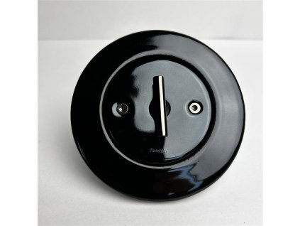 Porcelánový vypínač LOW černý/klička tmavý nikl + rámeček černý porc.- výprodej