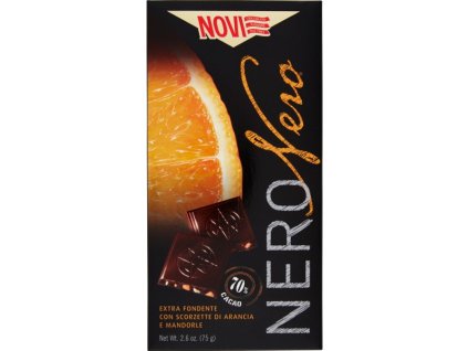 NOVI Cioccolato NERO 70% Cacao,Arancia e Mandorle GR.75 - EXTRA hořká čokoláda s pomerančem, mandle