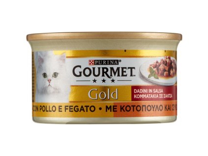 GOURMET Gold Gatto_Pollo e Fegato in Salsa GR.85 - masové kousky kočka.Kuře a játra v omáčce, plech  24