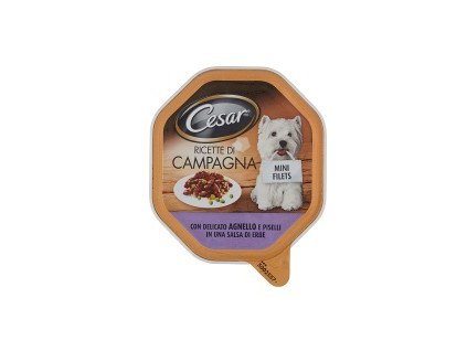 CESAR Cane_Agnello e Piselli in Salsa di Erbe GR.150-masové kousky pes.Jehněčí s hráškem v omáčce 14